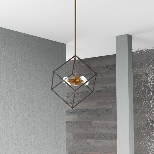 Luminaire suspendu Kappa de Dainolite avec finition bronze rétro et noir mat, et 4 ampoules