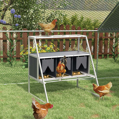 Pawhut Nichoir A Poules, 3 Compartiments, Nichoirs En Bois Pour Poules Pondeuses Avec Rideaux D'intimité