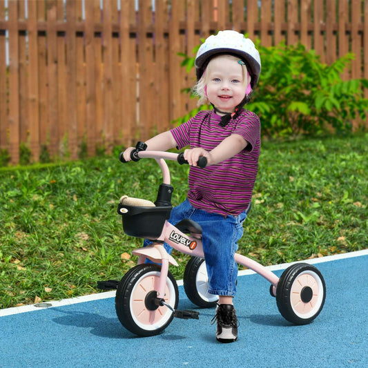 Qaba Tricycle Pour Tout-petits Filles Et Garçons De 2 À 5 Ans, Vélo Avec Siège Réglable, Panier, Clo
