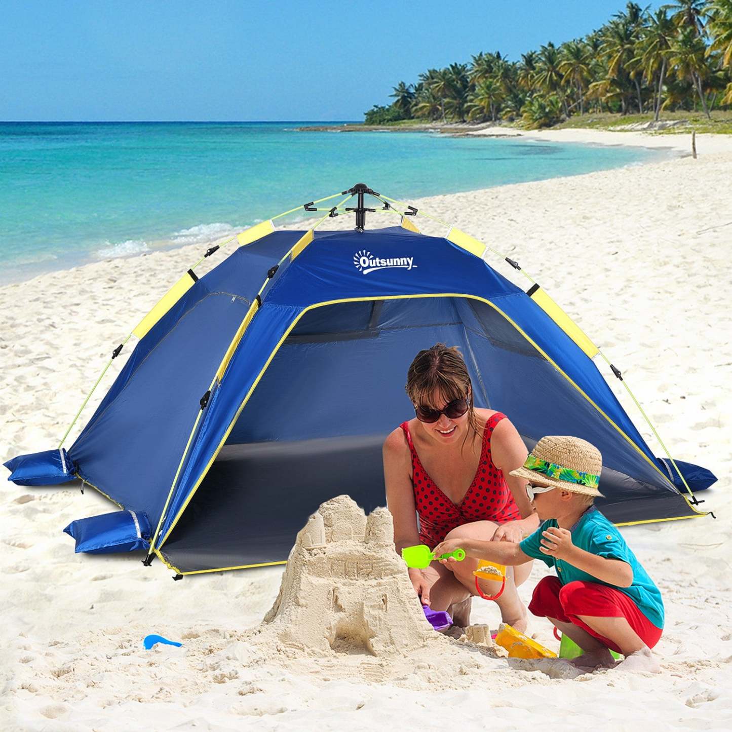 Outsunny 1-2 Personne Pop Up Tente, Abri De Soleil Exterieur, Bleu Fonce