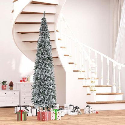 Homcom Snow Flocked Pencil Christmas Tree Slim Artificial Christmas Tree|Homcom Arbre de Noël en Forme de Crayon de Sapin de Noël