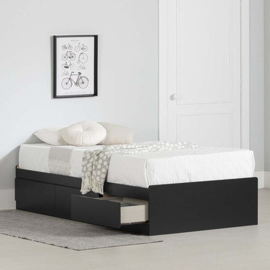 Vito Mate's Platform Storage Bed With 3 Drawers - Pure Black | Vito Lit Matelot 3 Tiroirs - Noir Solide