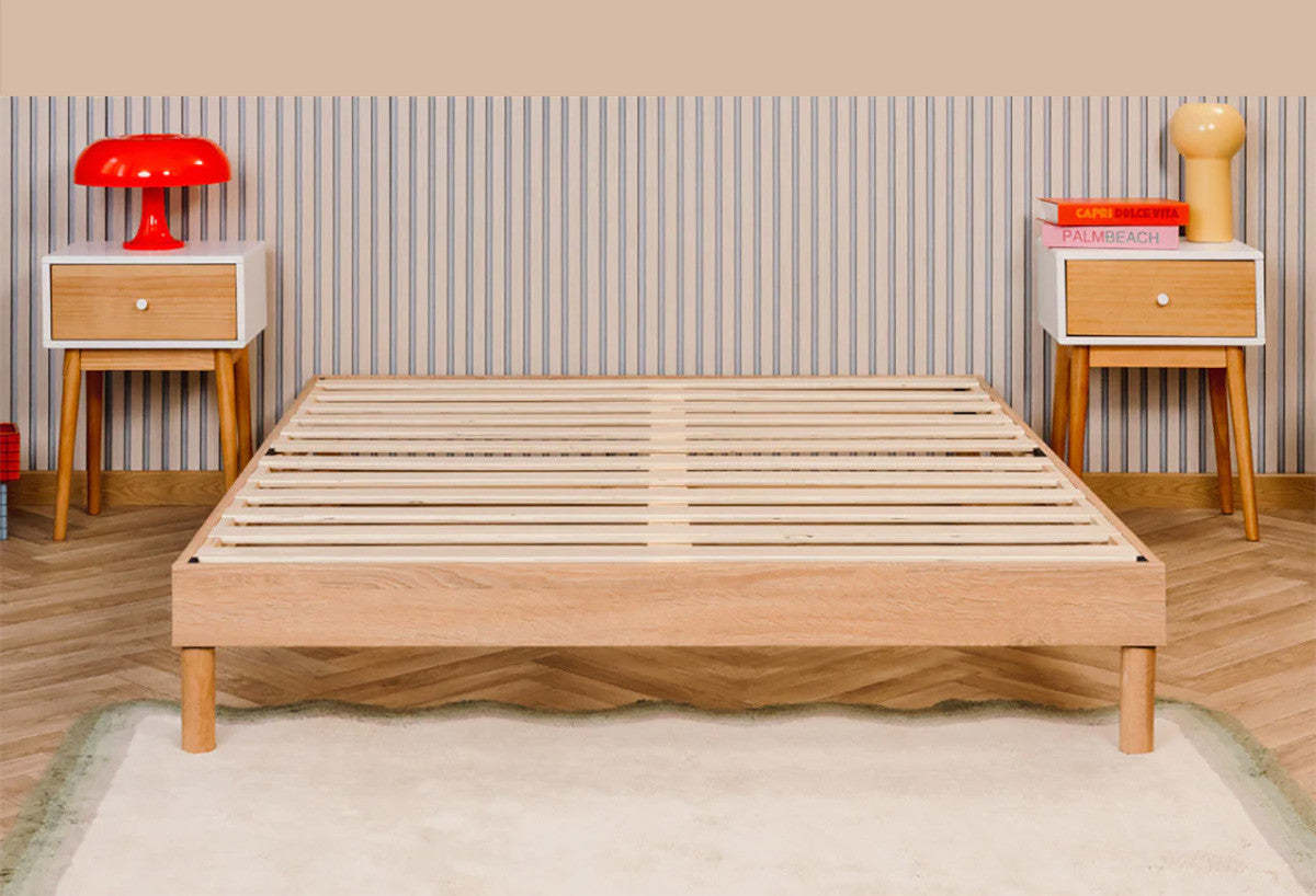 Cadre de lit plateforme en métal Smart Base Essential Queen - Naturel | Cadre de grand lit plateforme Smart Base Essential en métal - naturel