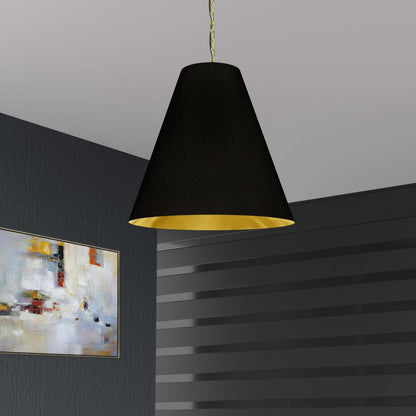 Dainolite Anaya 1 Light Pendant Large Aged Brass Black/Gold Shade Lamp|Grand luminaire suspendu Anaya de Dainolite avec abat-jour noir et doré, fini laiton vieilli et 1 ampoule
