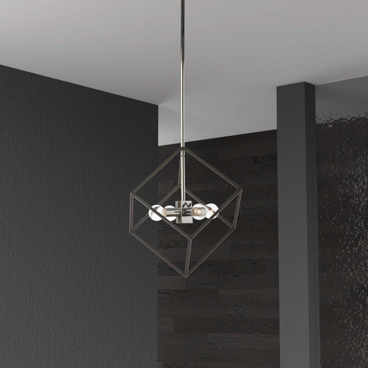 Luminaire suspendu Kappa de Dainolite avec finition chromé poli et noir mat, et 4 ampoules