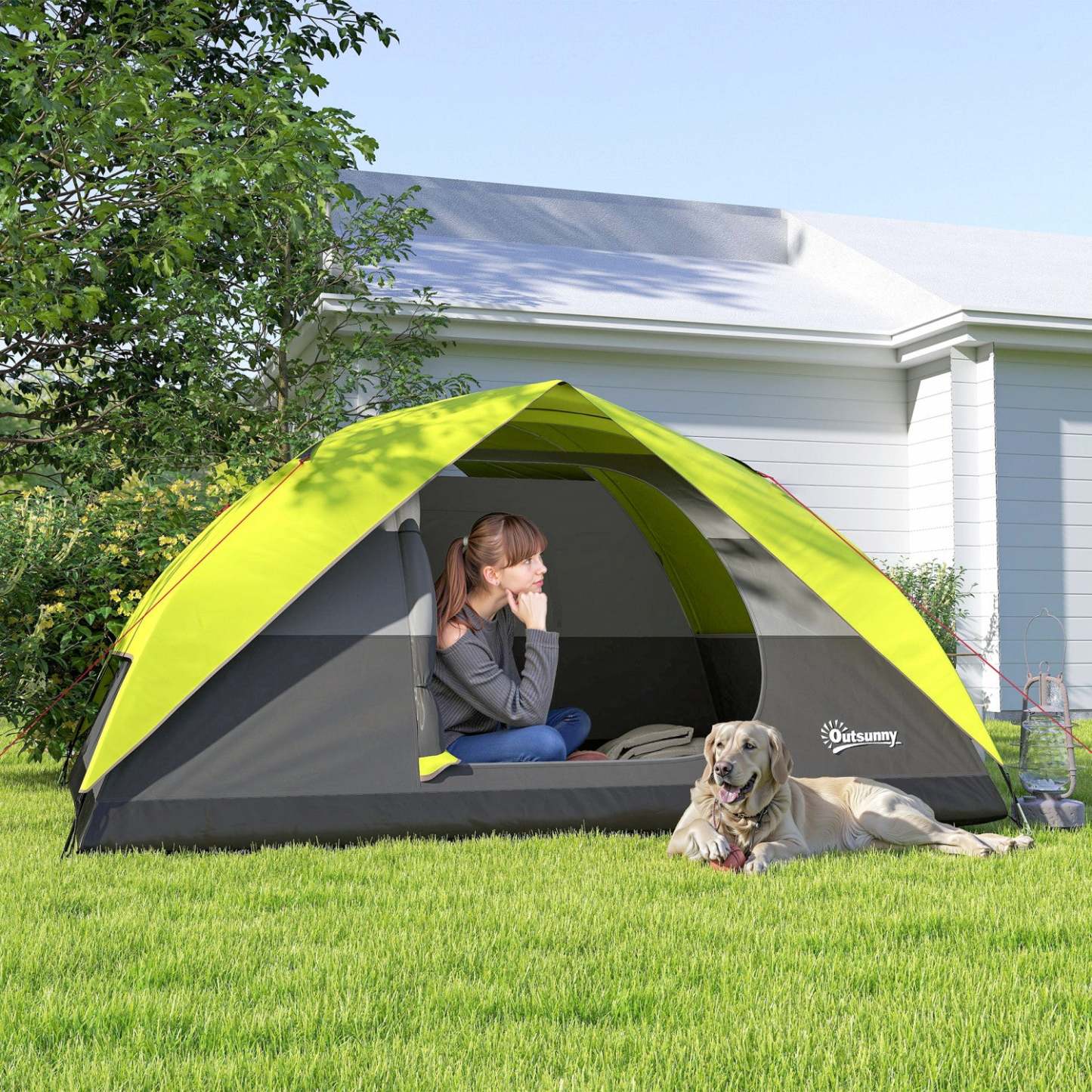 Outsunny Tente de camping pop-up 3-4 personnes, tente dôme imperméable