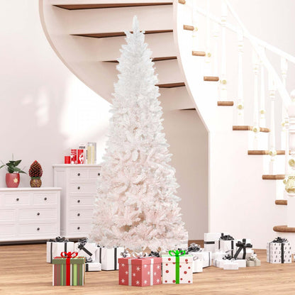 Homcom Sapin de Noël Artificiel de 7 Pieds avec Base en Métal Rose et Blanc|Homcom Sapin de Noël Artificiel en Forme de Crayon 616 Branches