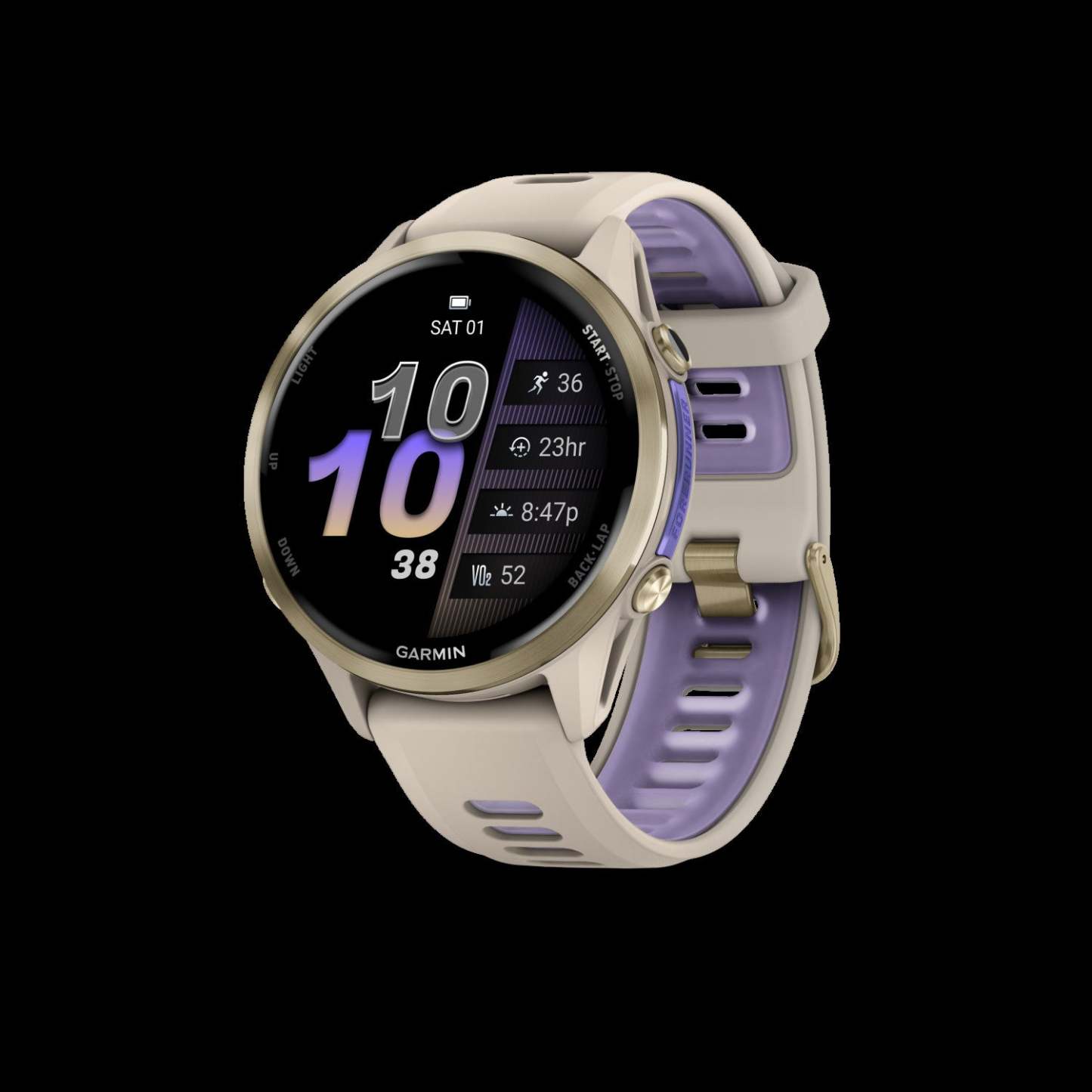 Garmin Forerunner 970 Montre Intelligente 47mm, Amoled, Titane Or Doux, Gris Français/indigo, Suivi de Course GPS, Batterie de 15 jours