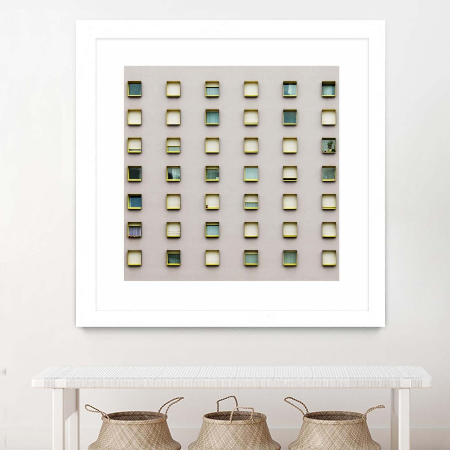 Windows Ii Matted and Framed White 36x36 Wall Art|Œuvre d’art murale encadrée blanche et mate « Windows Ii » 36 x 36