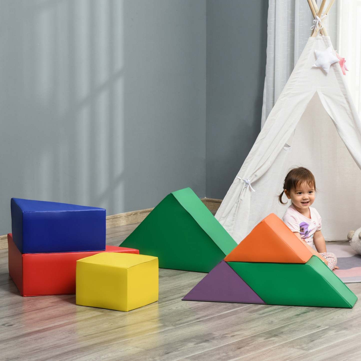 Qaba Jeu D'escalade En Mousse 7 Pieces Pour Enfants, Blocs En Mousse Pour Enfants De 1 A 3 Ans, Bloc