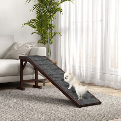 Pawhut Marches De Lit De Rampe Pour Animaux De Compagnie Pour Chiens, Chats, Plate-forme De Tapis Antidérapant En Bois De Pin 74l X 16w X 25h