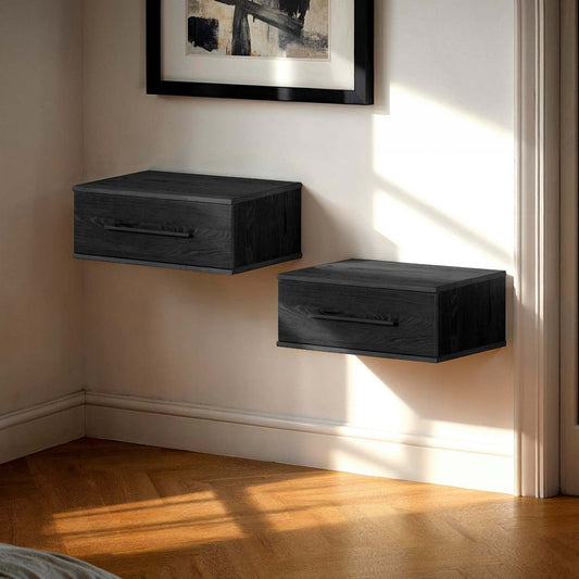 Primo Ensemble de 2 tables de nuit flottantes avec 1 tiroir - Chêne noir | Primo Ensemble De 2 Tables De Chevet Flottantes 1 Tiroir - Chene Noir