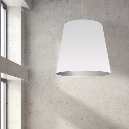 Dainolite Oversize Drum 1 Light Pendant XLarge White/Silver Shade Lamp|Très grand luminaire suspendu de Dainolite avec très grand abat-jour cylindrique blanc et argenté, et 1 ampoule