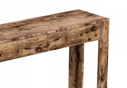 Console de 40 po avec 2 tiroirs et tablette - bois recyclé brun