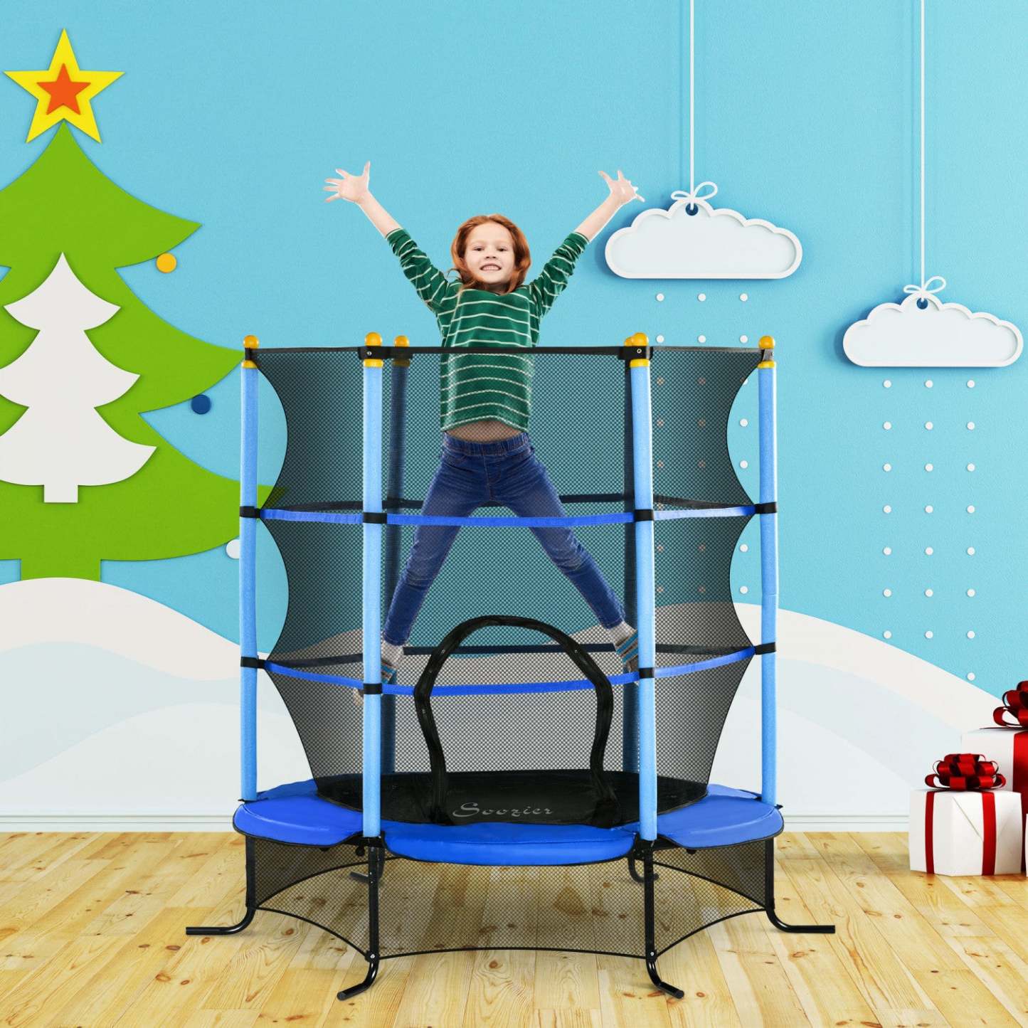 Soozier Trampoline Pour Enfants, Trampoline Pour Enfants De 5pi Avec Filet De Sécurité, Cadre En Acier