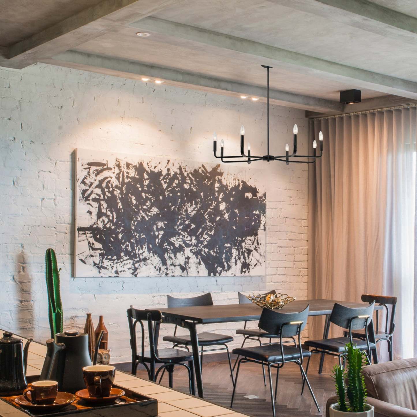 Dainolite Colette 8 Light Chandelier Matte Black Lamp|Lustre Colette de Dainolite avec fini noir mat et 8 ampoules