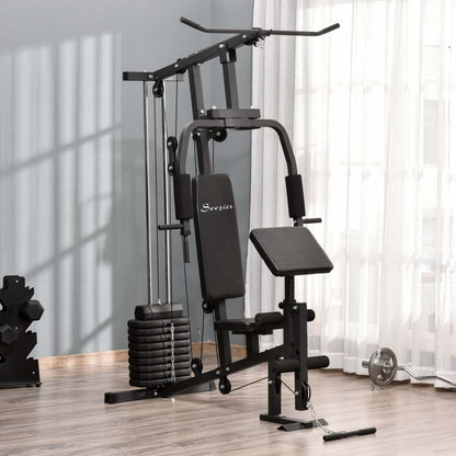 Soozier Multifonction Home Gym Equipment, Station d'entraînement de musculation avec pile de poids de 100 lb | Soozier Système De Gymnastique D'exercice Domestique Multifonctionnel Musculation Exercice Station D