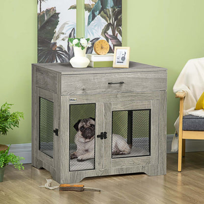 Pawhut 32in Dog Crate Furniture With Cushion, 2 Doors, Dog Kennel End Table With Storage, Indoor Dog|Pawhut 32in Cage Pour Chien Avec Coussin, 2 Portes, Table D'appoint Avec Rangement, Cage D'intérieur Pour