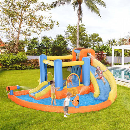 Outsunny 5 En 1 Château Gonflable pour Enfants Maison Gonflable Sauter et Glisser Toboggan Trampoline Mur D'escalade Pistolet À Eau