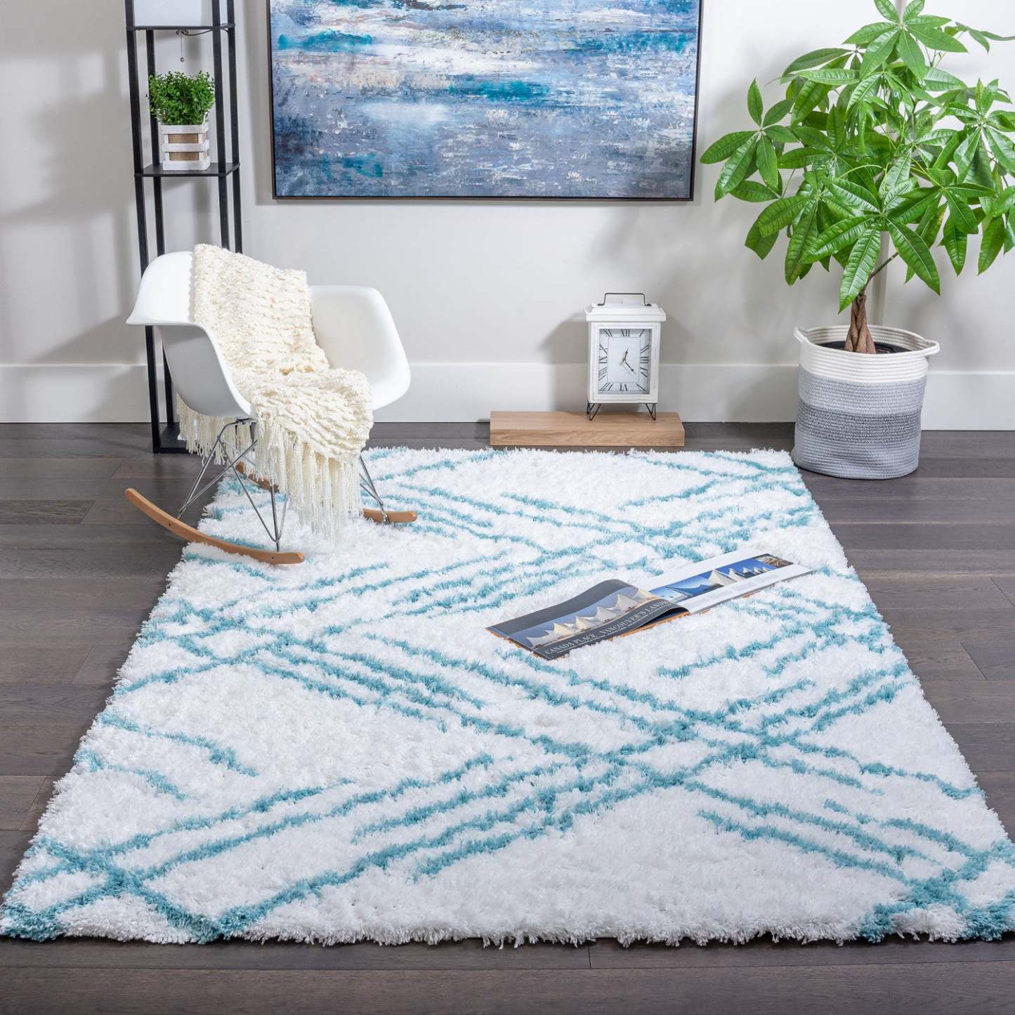 Tapis Ker Turquoise Lines 5x8 | Tapis Ker turquoise à rayures 5 x 8 | D80G75SF