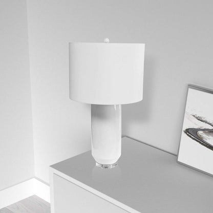 Dainolite Goliath 1 Light Ceramic Oversized Table Lamp White Finish Cylinder Shade|Très grande lampe de table Goliath de Dainolite en céramique, avec abat-jour cylindrique, fini blanc et 1 ampoule