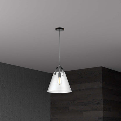 Luminaire suspendu moyen Polly de Dainolite en verre transparent, avec fini noir mat et 1 ampoule