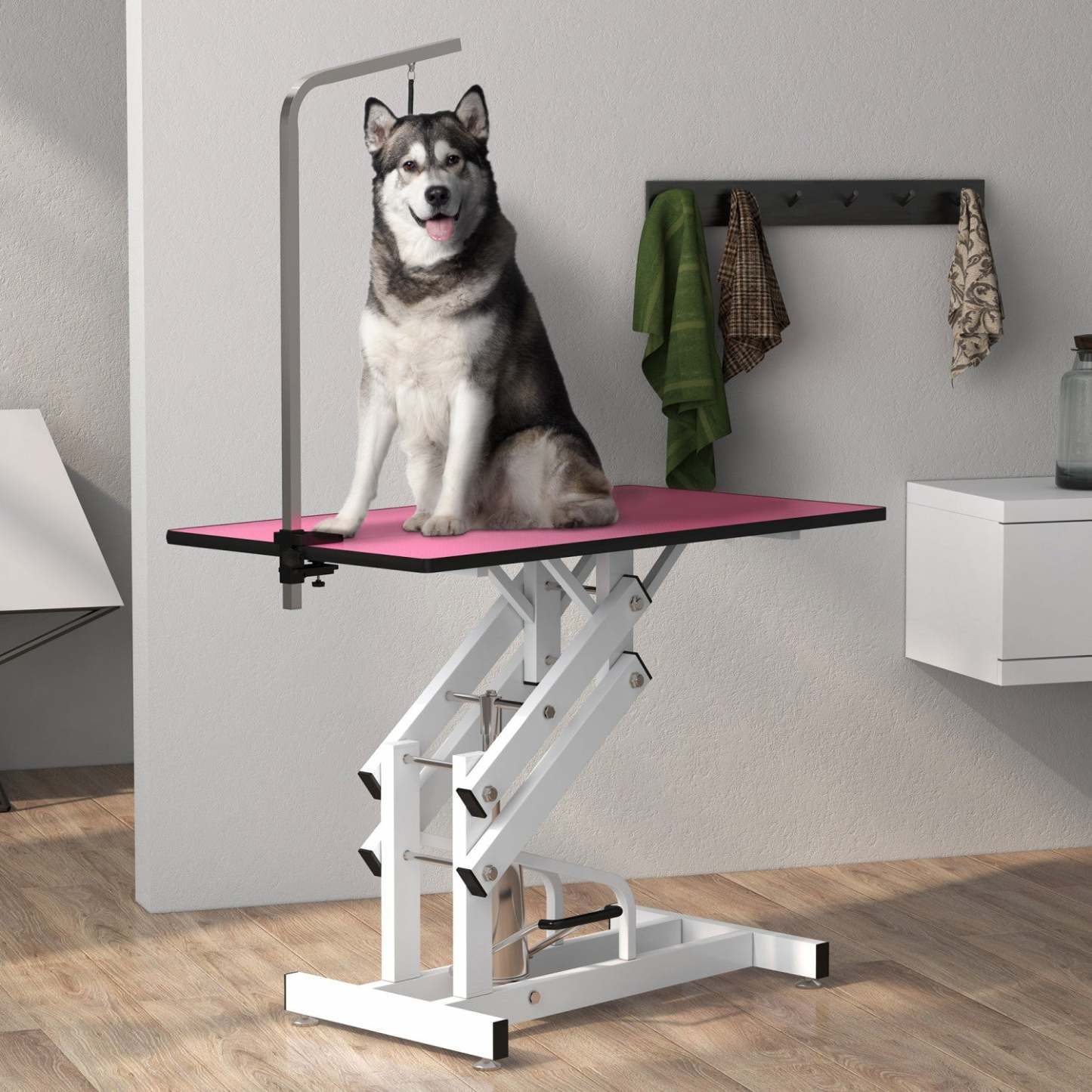Pawhut Table De Toilettage Pour Chien, Table De Toilettage Professionnelle De Luxe Pour Chiens De Grands Gabarits Z-lift Hydraulique W