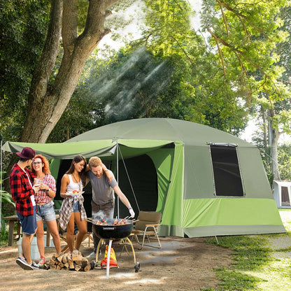 Outsunny Tente de Camping 4-8 Personnes, Tente Dôme 2 Chambres Avec Porche, Verte