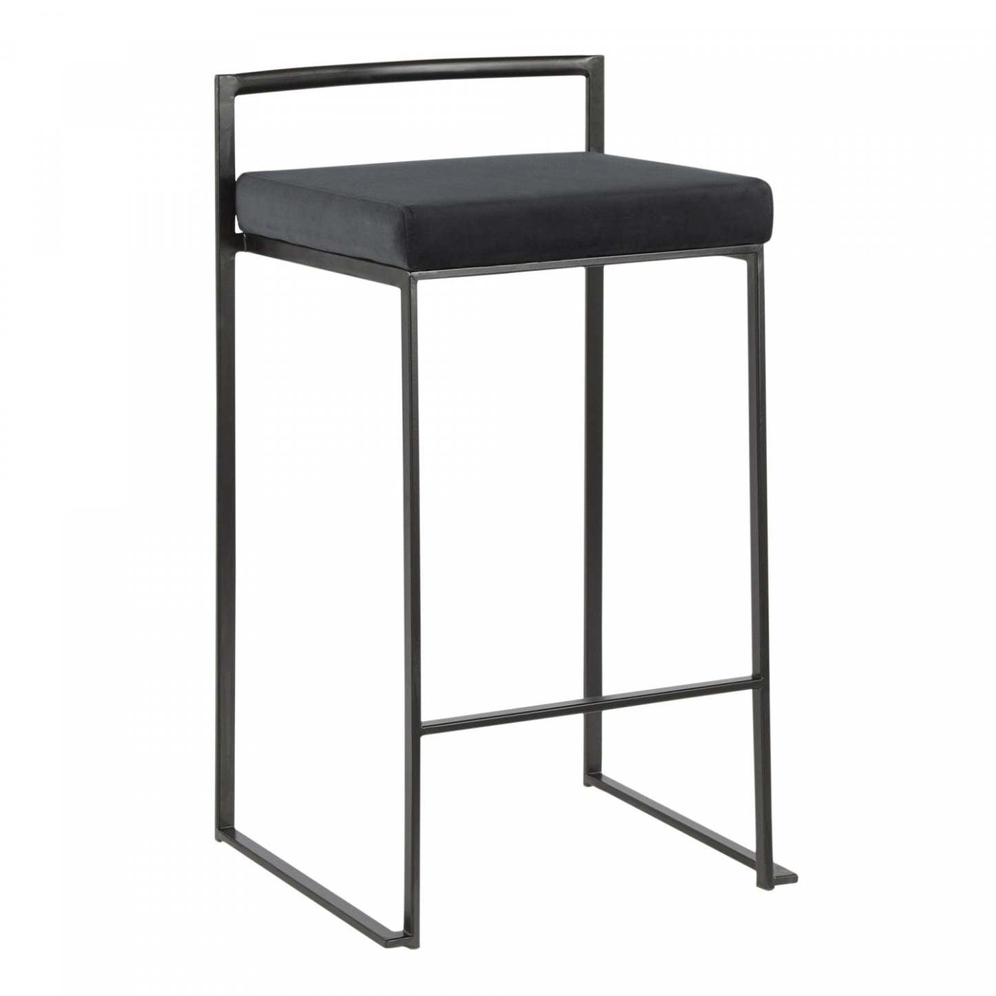 LumiSource Fuji Black Velvet Contemporary Stackable Counter-Height Stool - Set of 2|Tabouret superposable contemporain Fuji de hauteur comptoir en velours noir - ensemble de 2