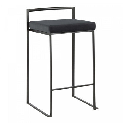 LumiSource Fuji Black Velvet Contemporary Stackable Counter-Height Stool - Set of 2|Tabouret superposable contemporain Fuji de hauteur comptoir en velours noir - ensemble de 2