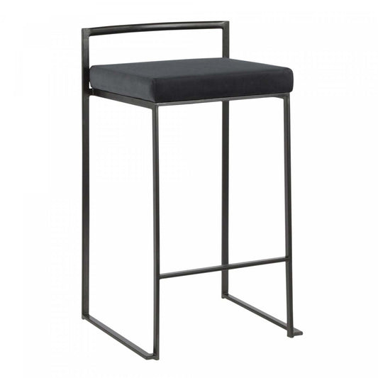 LumiSource Fuji Black Velvet Contemporary Stackable Counter-Height Stool - Set of 2|Tabouret superposable contemporain Fuji de hauteur comptoir en velours noir - ensemble de 2