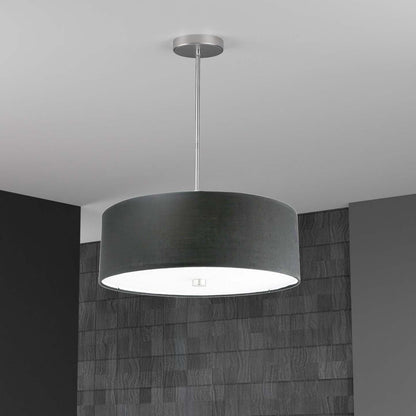 Dainolite Everly 4 Light Pendant Polish Chrome Finish Black Shade Lamp|Luminaire suspendu Everly de Dainolite avec abat-jour noir, fini chromé poli et 4 ampoules