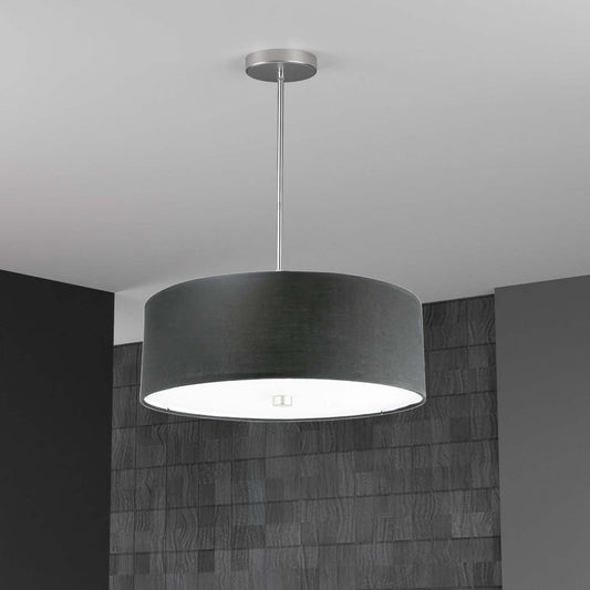 Dainolite Everly 4 Light Pendant Polish Chrome Finish Black Shade Lamp|Luminaire suspendu Everly de Dainolite avec abat-jour noir, fini chromé poli et 4 ampoules