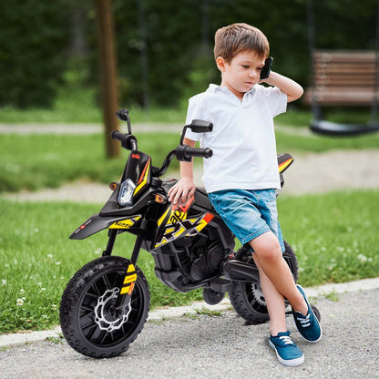 Qaba Moto Électrique pour Enfants 12v, Moto Tout-Terrain Alimentée par Batterie Licenciée Aprilia avec Roues d'Apprentissage, Suspension à Ressort, Phare, Musique, Pour Garçons et Filles Âgés de 3 à 8 Ans, Jaune