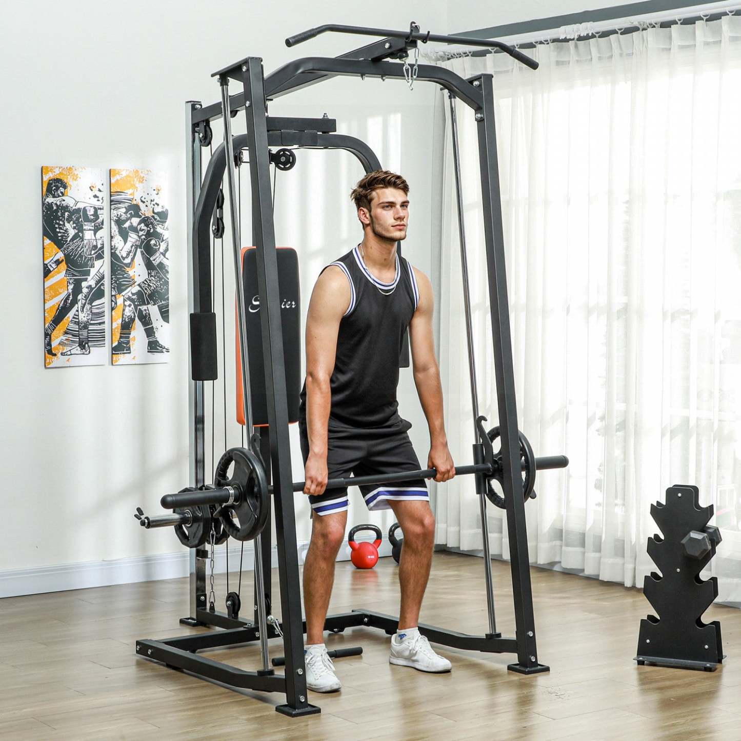 Sportnow Multi-gym Smith Machine Power Cage pour salle de sport à domicile levage de poids