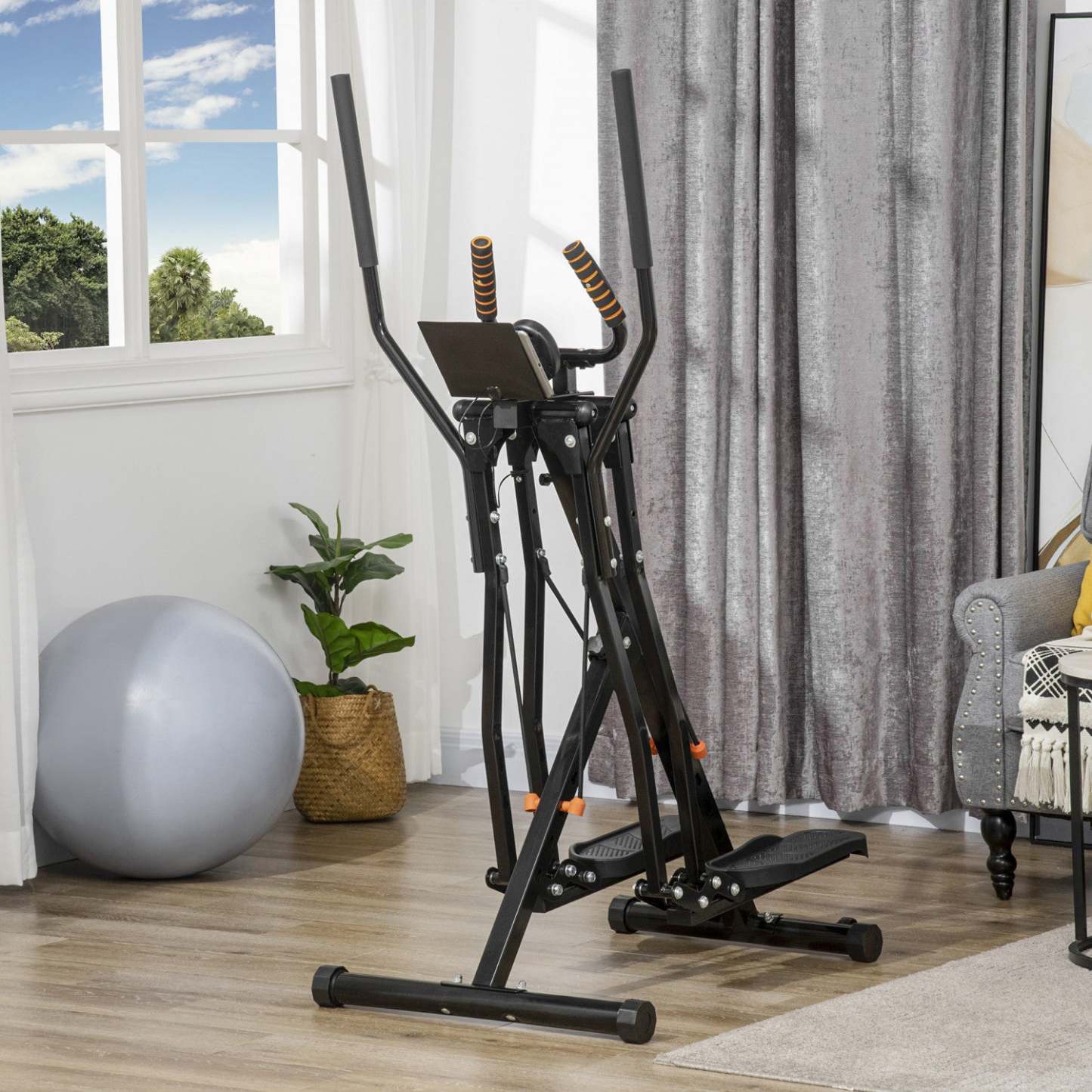Soozier Gazelle Glider Air Walker Exercise Machine Elliptical Trainer Avec Quatre Niveaux De Résistance, L|Soozier Machine de Fitness Elliptique Avec Quatre Niveaux De Résistance, Écran LCD, Capteur De Fréquence