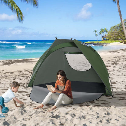 Outsunny Pop Up Tent, Tente de Plage, Abri Solaire Protégé UV Avec Sac de Transport et Sardines pour 2-3 | Tente De Plage Abri De Plage Pliable Dim. 2,30l X 1,40l X 1,27h M Fenetre Sac Transport Inclu Polyes