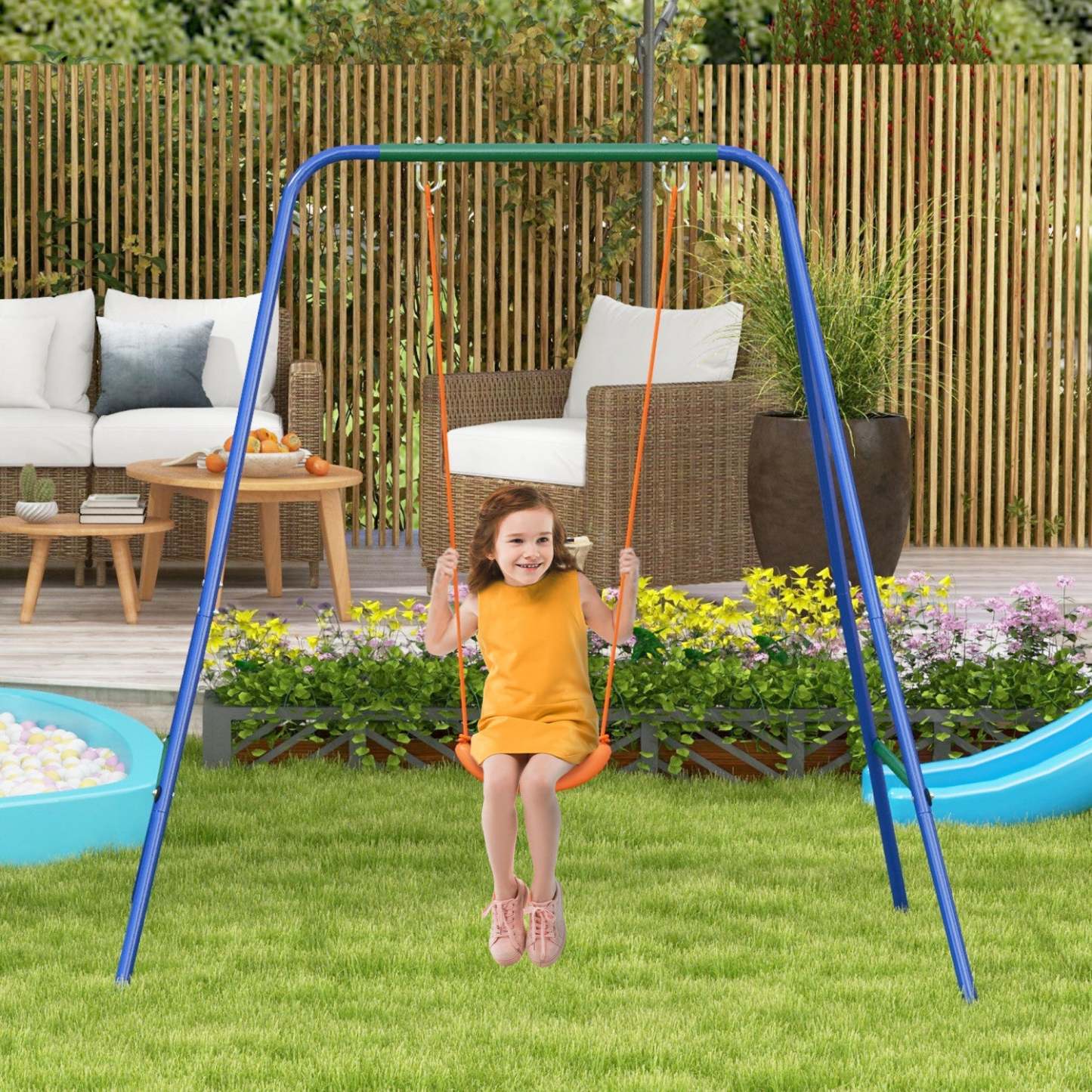 Outsunny 2 En 1 Toddler Swing Set, Balancoire En Metal Avec Harnais De Sécurité Pour Bebe, Enfants D 6 Mois+