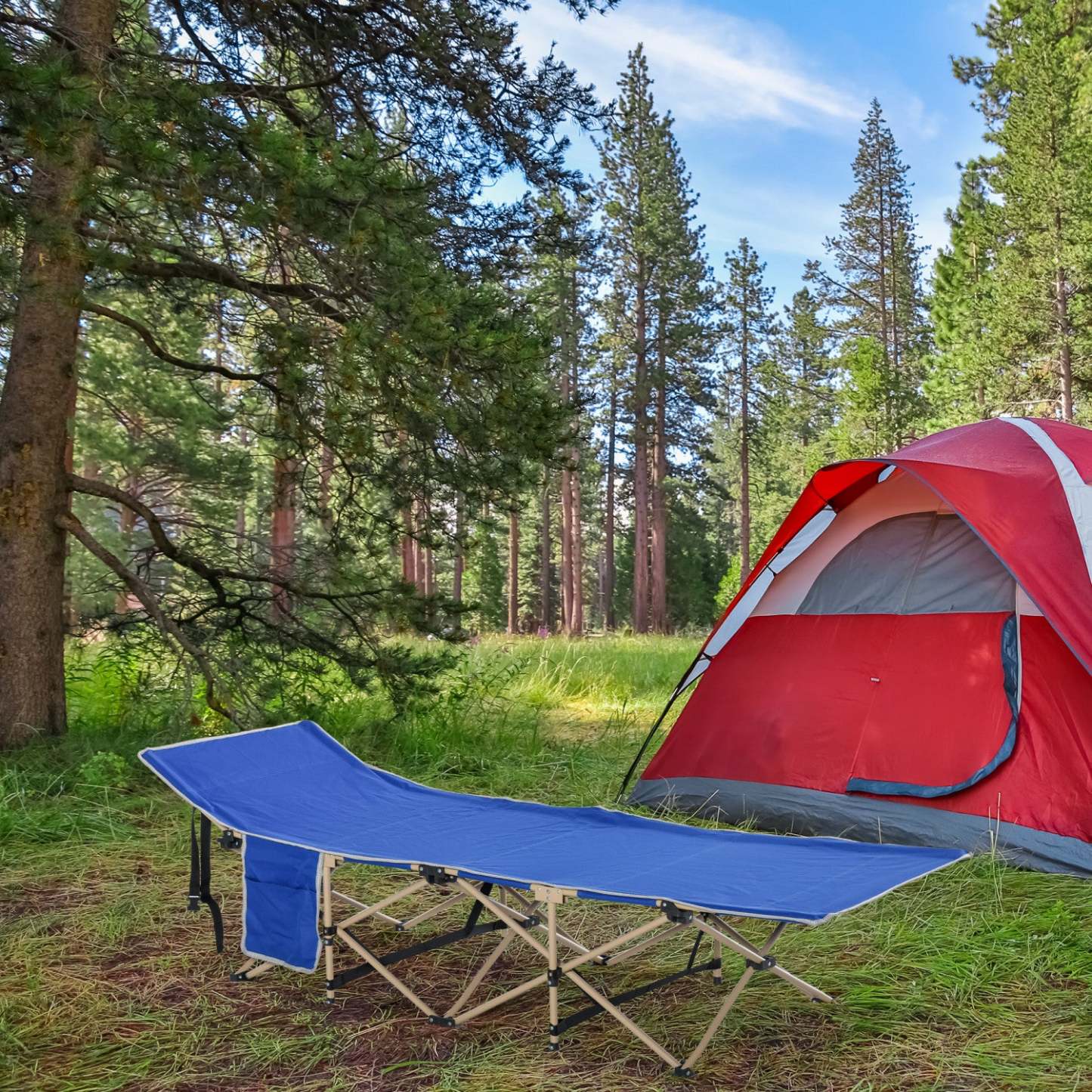 Lit de camping pliant Outsunny, lit de sommeil portable pour les voyages, bleu marine