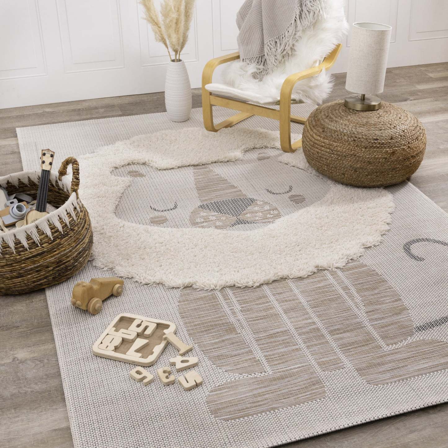 Kids Textured Lion Area Rug - 5'3 x 7'7|Carpette à motif lion texturé pour enfants - 5 pi 3 po x 7 pi 7 po