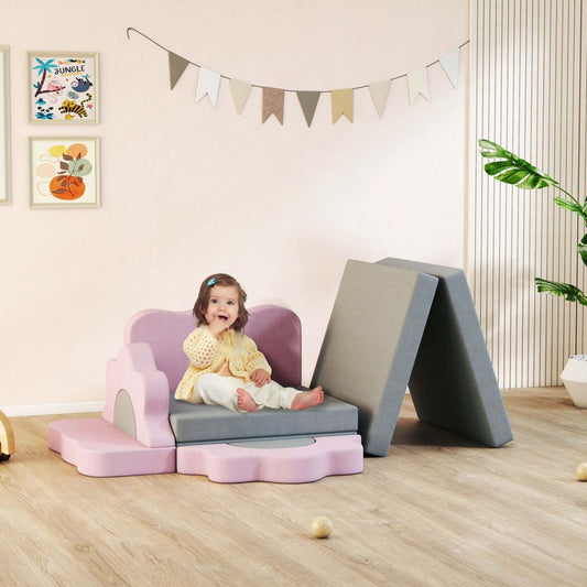 Qaba 12pcs Canapé Modulaire pour Enfants, Jouets d'Escalade pour Tout-Petits, Blocs d'Escalade en Mousse avec Piscine à Balles (balles non incluses), Ensemble d'Activités d'Escalade et de Rampement Intérieur, Gris