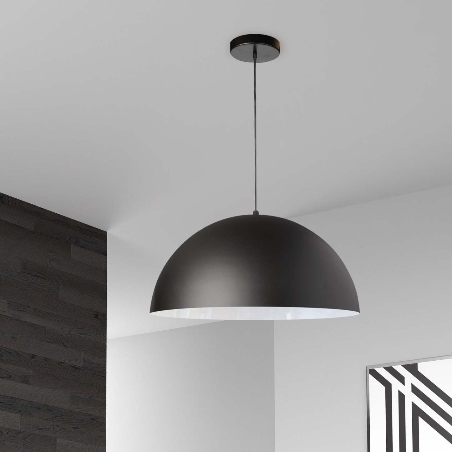 Dainolite Ofelia 1 Light Pendant Small Matte Black/White Lamp|Petit luminaire suspendu Ofelia de Dainolite avec fini noir mat et blanc, et 1 ampoule
