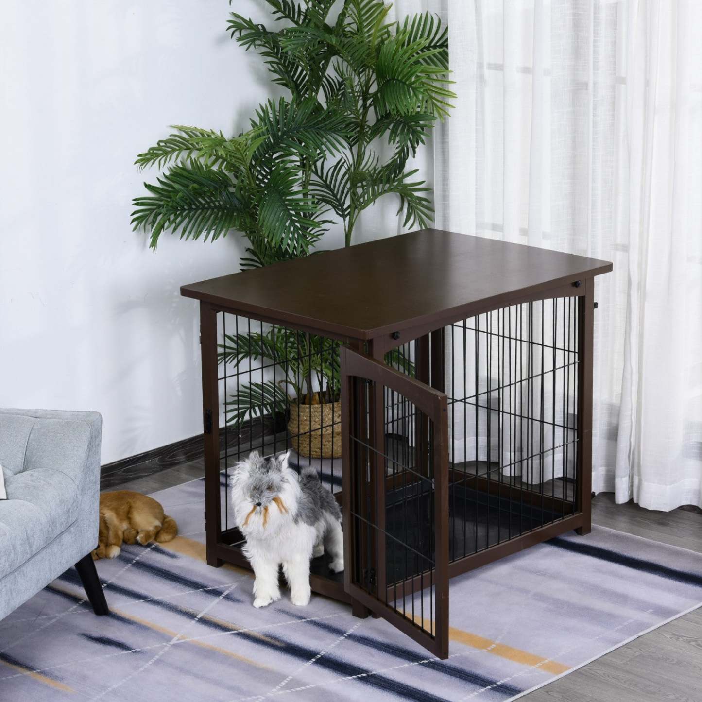 Pawhut Cage Décorative En Bois Pour Chien, Cage Pour Animaux De Compagnie, Table D'appoint Pour Petit Animal Avec Plateau, Locka