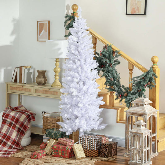 Homcom Arbre De Noël Artificiel De 6pi De Haut Avec Base En Acier, Blanc
