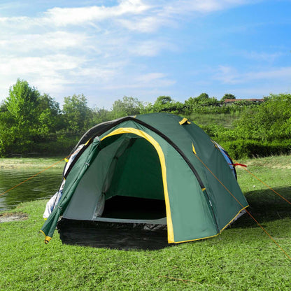 Outsunny Tente De Camping 2-3 Personnes Avec Vestibule Résistant Aux Intempéries, 2 Chambres, Tente De Randonnée Avec 2 Moustiquaires
