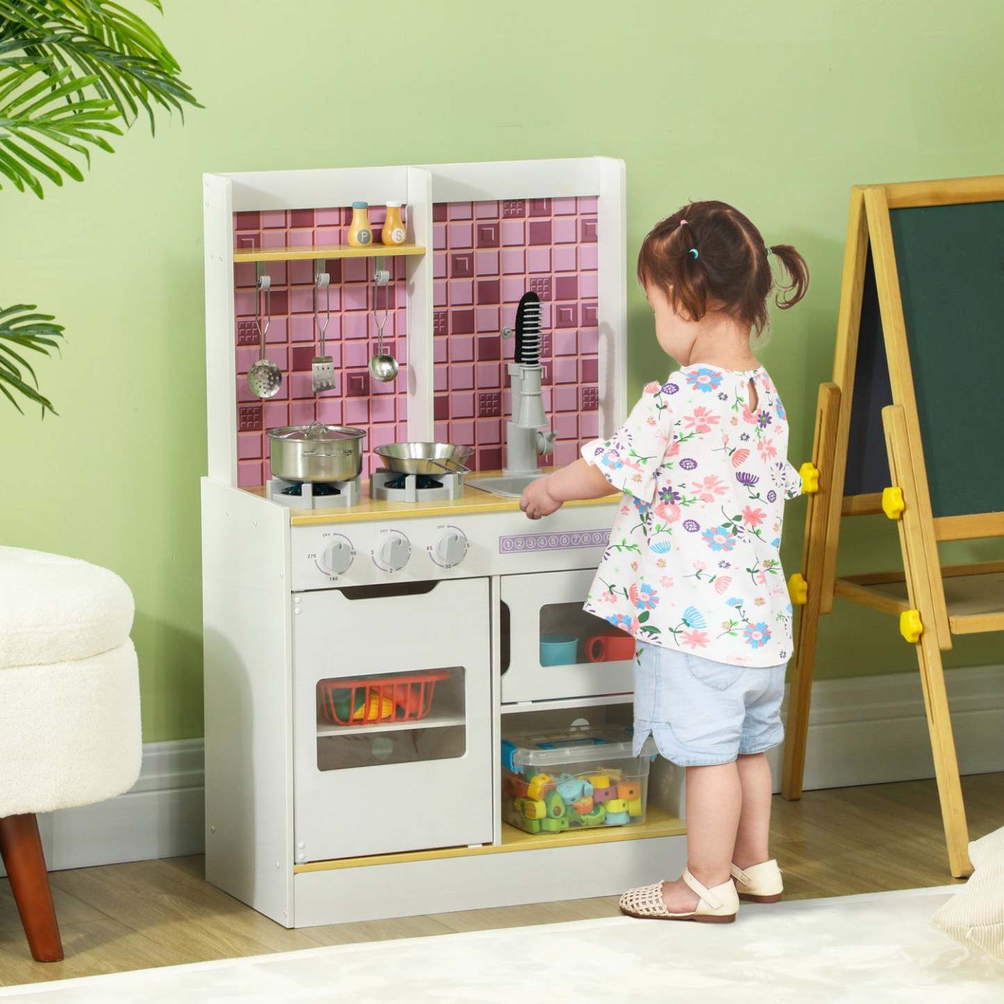 Qaba Cuisine De Jeu Pour Enfants Avec Lumieres Et Sons Realistes, Evier, Four, Cuisinière, Cuisine D