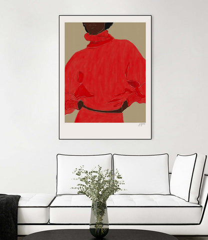Œuvre d'art murale sur toile encadrée noire « Femme en rouge » 24 x 32