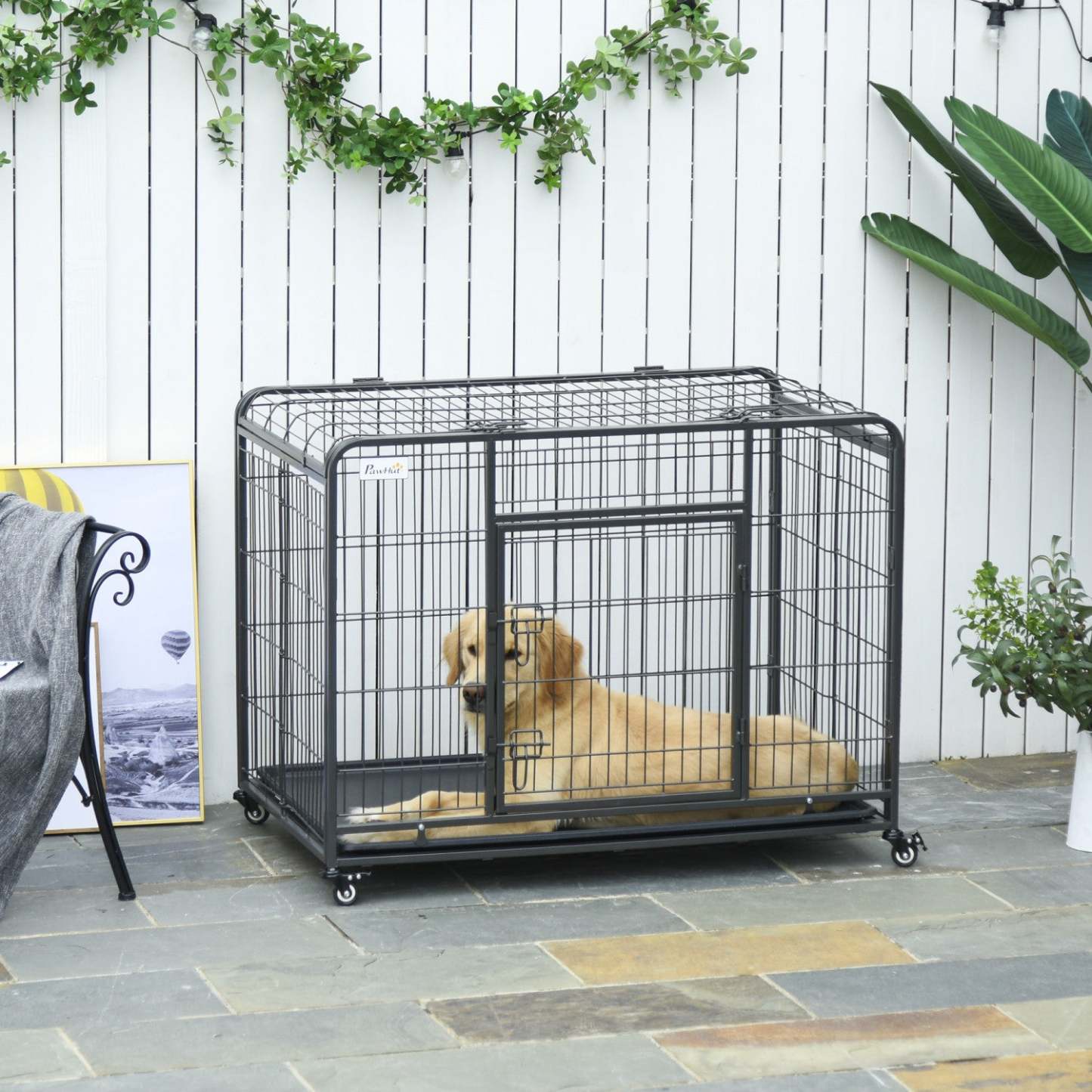 Pawhut Cage Pliable Robuste Pour Chien Grande Taille Avec Double Portes, Verrouillable|Pawhut Cage Et Niche Pliable En Metal Robuste Pour Chien Avec Plateau Et Couvercle Amovibles Et 4 Roues