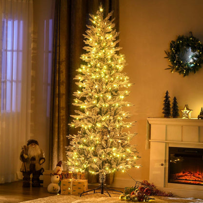 Homcom Arbre De Noël Artificiel Floqué De 7' Avec Lumières Claires Jaunes Chaudes|Homcom Arbre De Noël Artificiel Floqué De 7 Pi Avec Lumières Jaunes