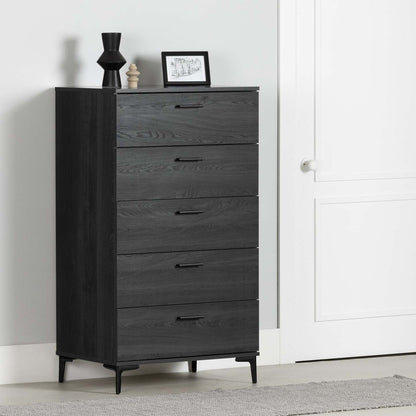 Commode Musano à 5 tiroirs avec pieds en métal - Chêne gris | Commode verticale Musano à 5 tiroirs avec pattes en métal - chêne gris